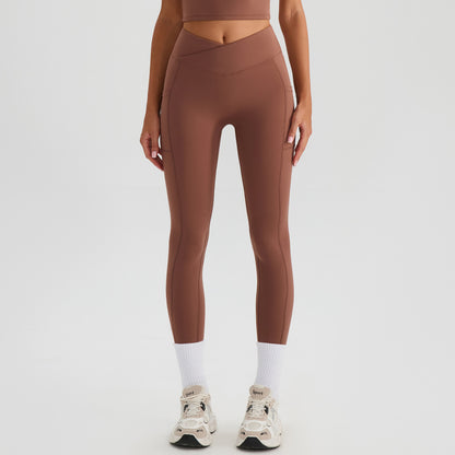 SOLBANA Form Cross-Waist Pocket Legging in Brown