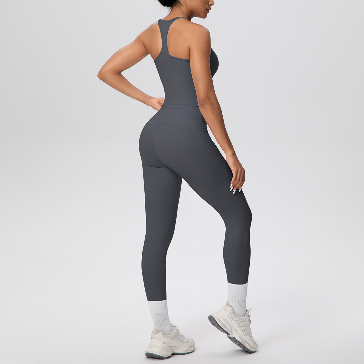 SOLBANA Form Pocket 2-Piece Legging Set in Gray