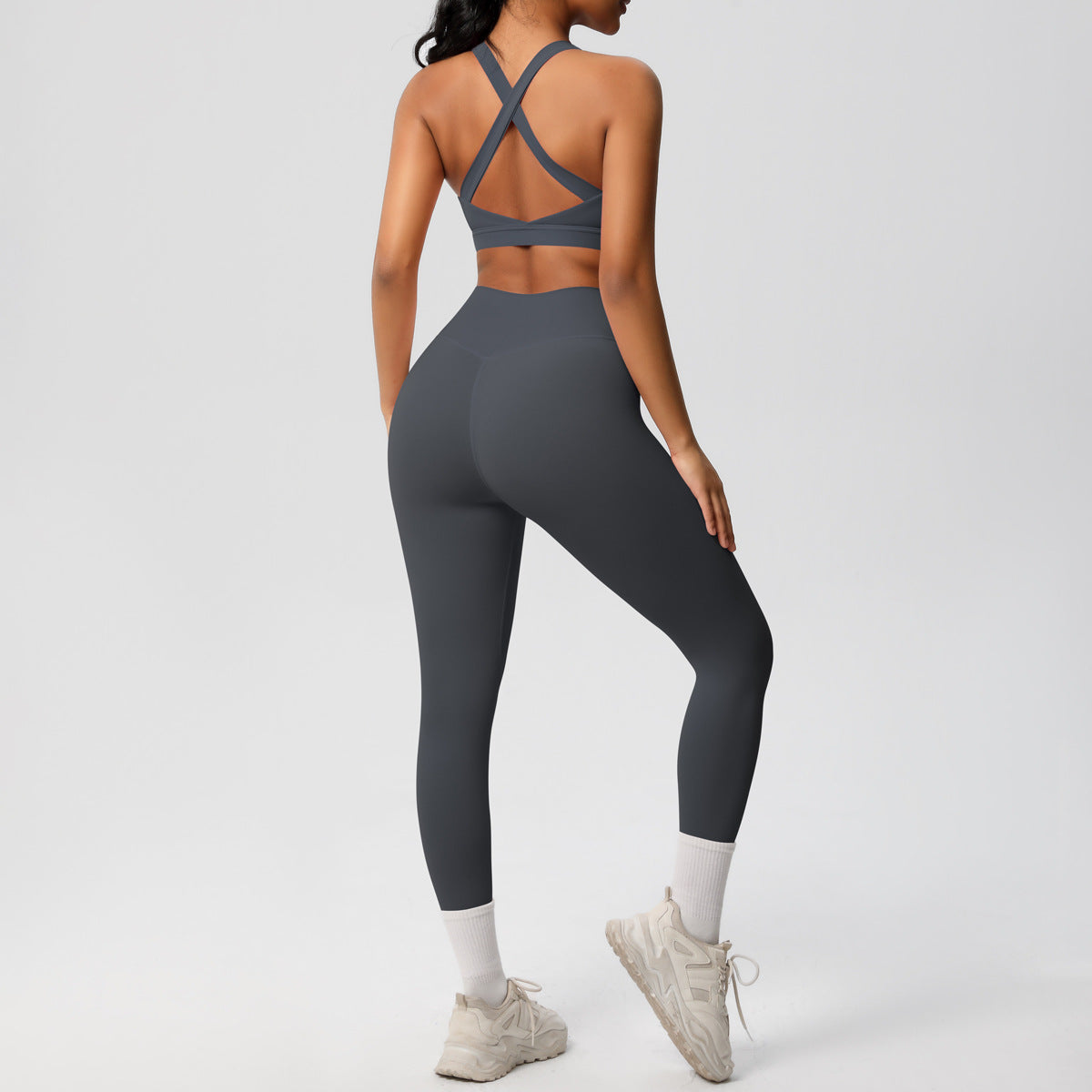SOLBANA Studio Tie-Back 2-Piece Legging Set in Charcoal