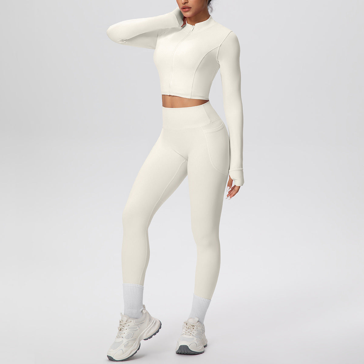 SOLBANA Studio Zip Pocket Legging Set in Ivory