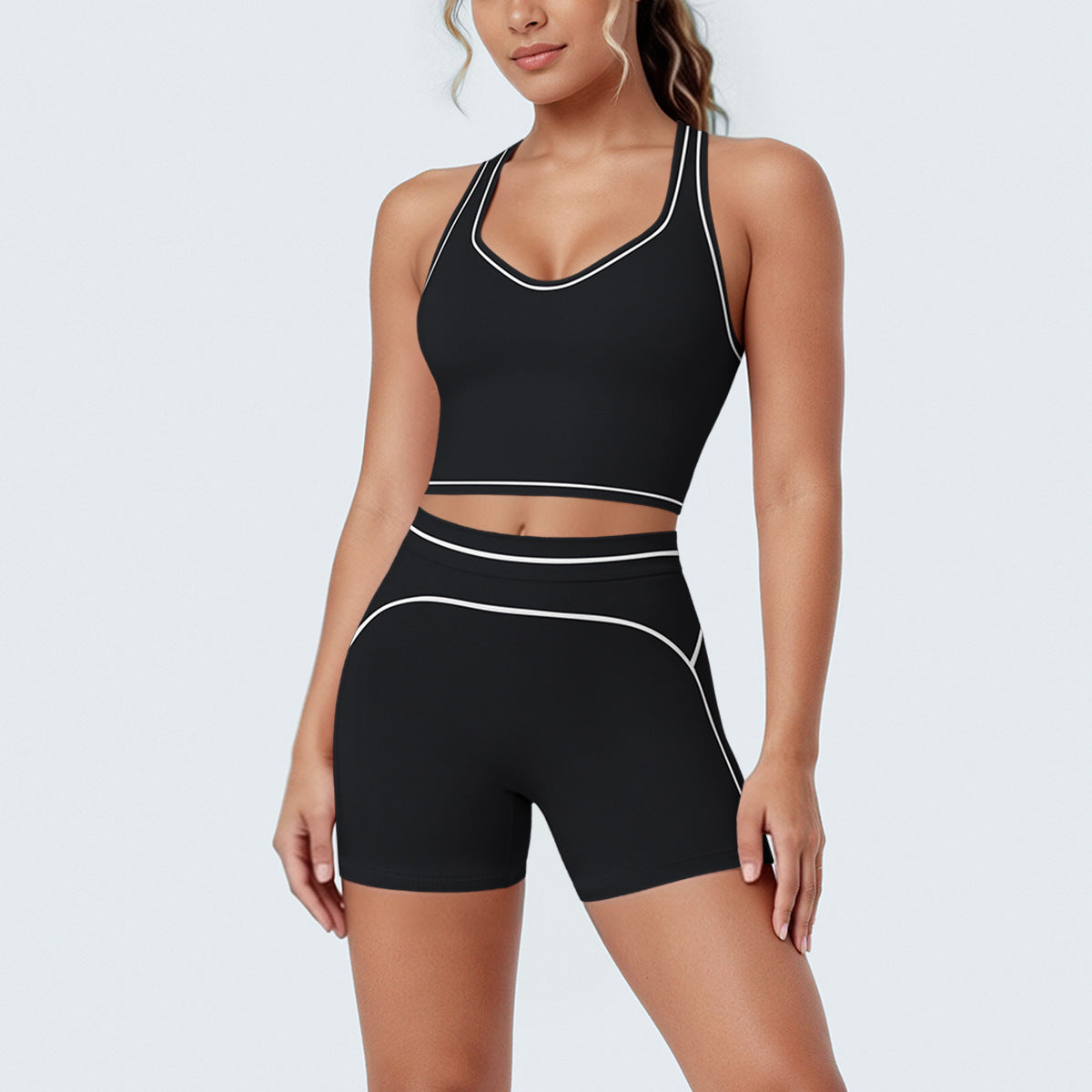 SOLBANA Contour Double-Strap 2-Piece Short Set in black