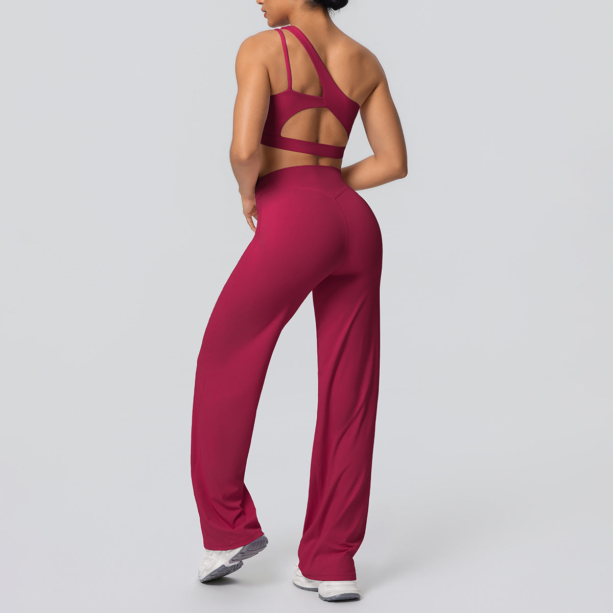 SOLBANA Studio Asymmetric 2-Piece Straight-Pant Set in Red