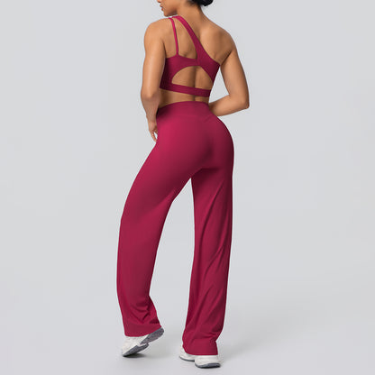 SOLBANA Studio Asymmetric 2-Piece Straight-Pant Set in Red