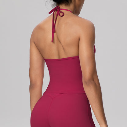 SOLBANA Coast Lace-Up Halter Tank in Rouge Red