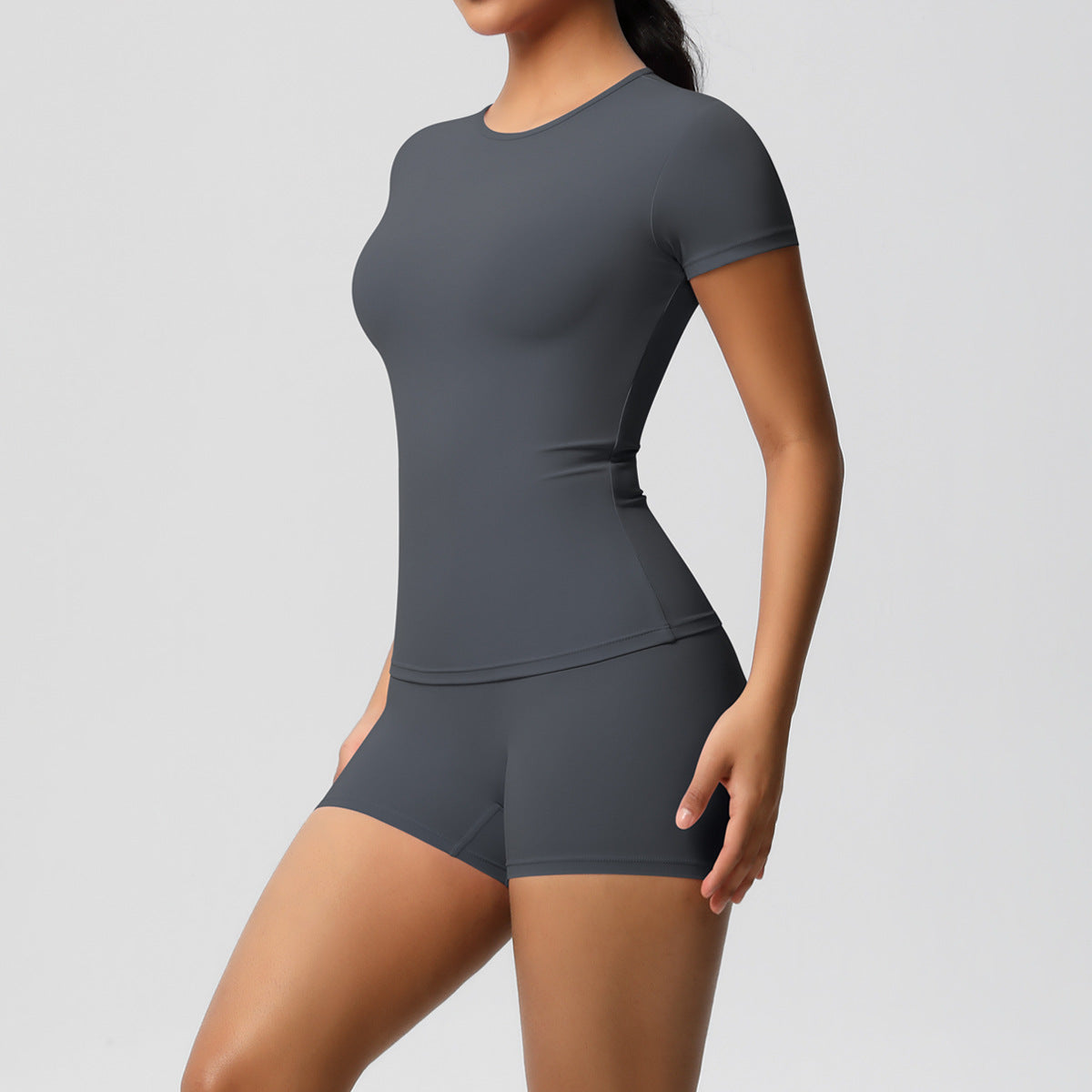 SOLBANA Form Tee 2-Piece Short Set in Gray