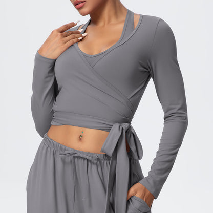 SOLBANA Studio Tie-Detail Long Sleeve in Smoky Gray