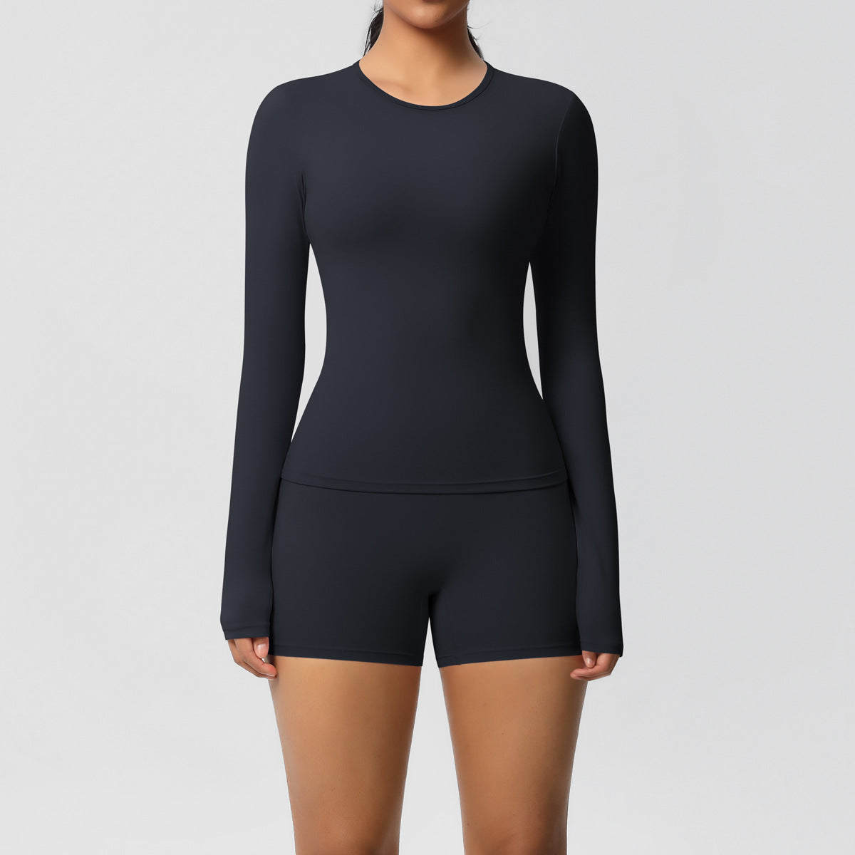 SOLBANA Form Long-Sleeve 2-Piece Short Set in Black