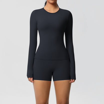 SOLBANA Form Long-Sleeve 2-Piece Short Set in Black
