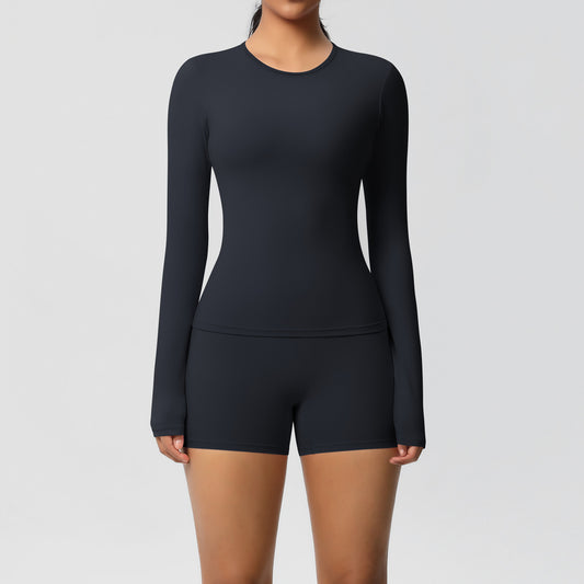SOLBANA Form Long-Sleeve 2-Piece Short Set in Black