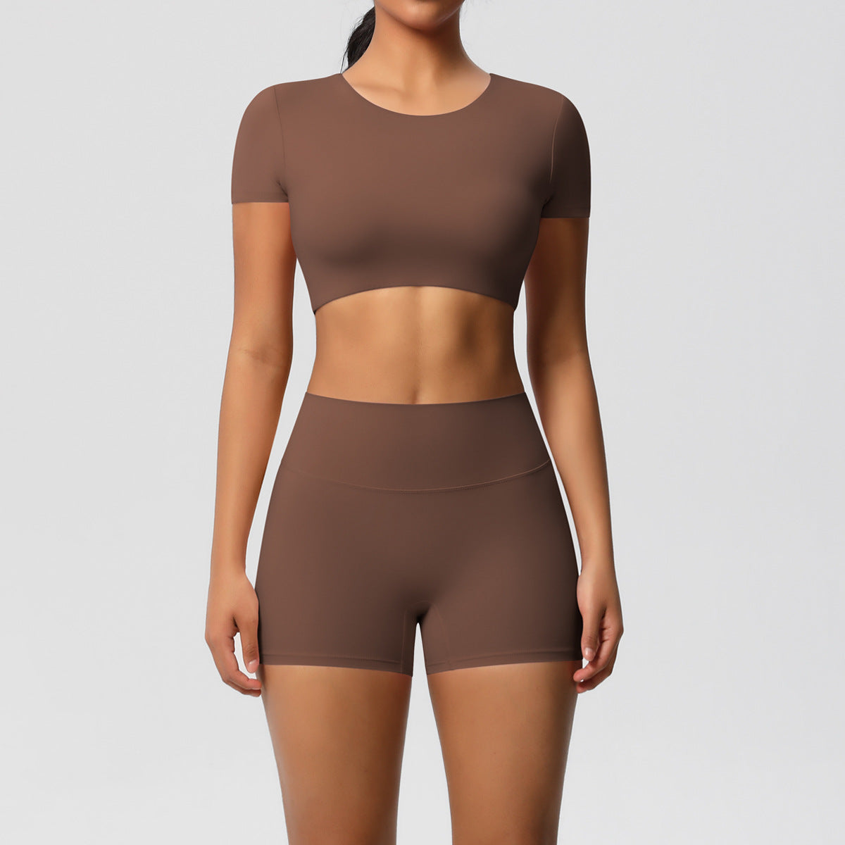 SOLBANA Form Padded Tee 2-Piece Short Set in Chestnut