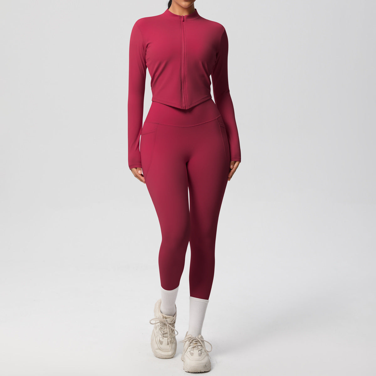 SOLBANA Form Zip Jacket 2-Piece Pant Set in Red