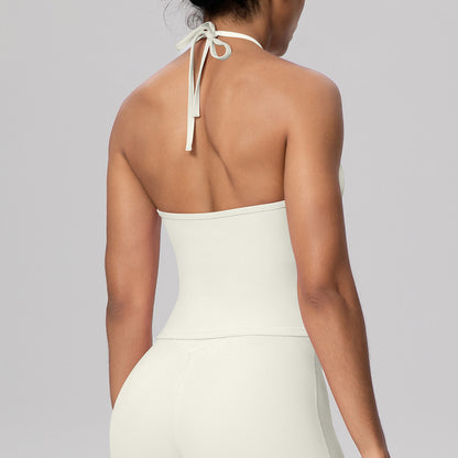 SOLBANA Coast Lace-Up Halter Tank in Light Ivory